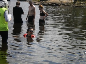 Still in full race kit. Sent into a lake on medical grounds: there's a first for everything!