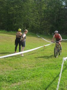 Leading the relay at the end of the bike leg