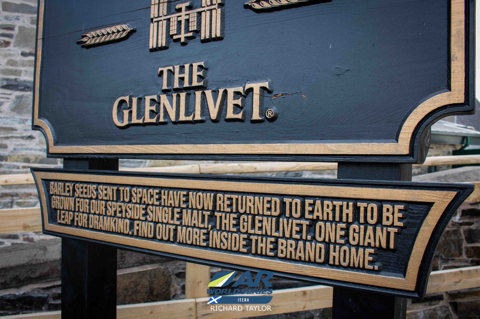 Glenlivet distillery sign with information about barley seeds going to space